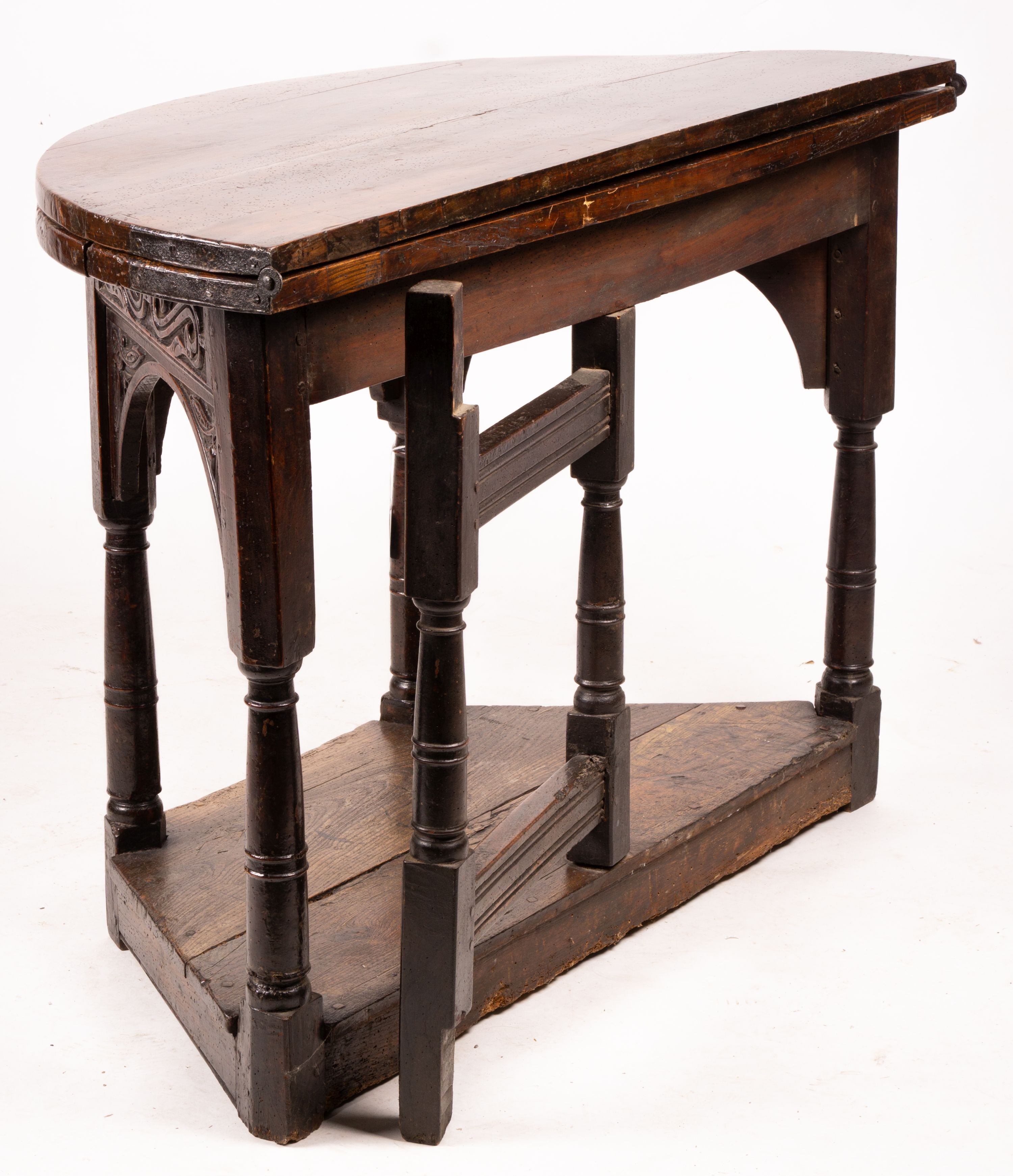 A 17th century oak credence table, width 108cm, depth 52cm, height 77cm